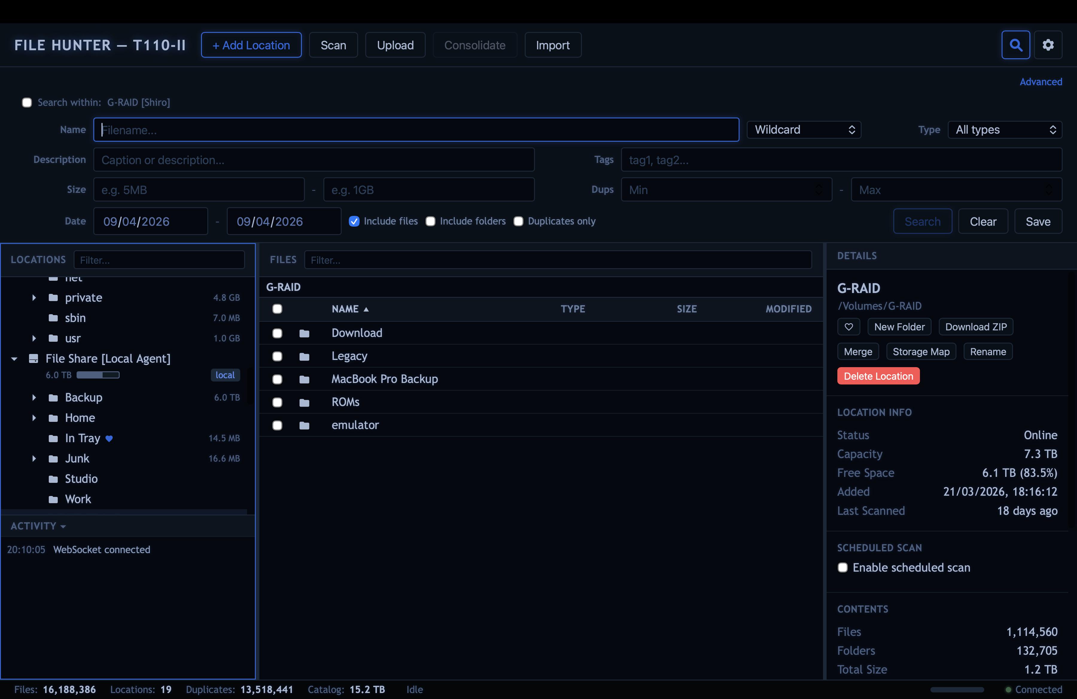 File Hunter · search with filters and scheduled scans